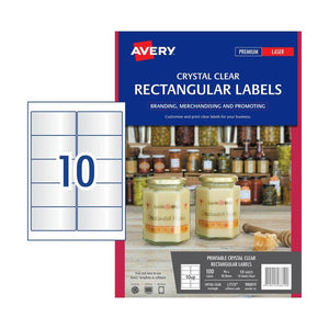 Avery Crystal Clear Rectangular Product Labels L7113 100 Pack 96 x 50.8mm 10UP - image 1