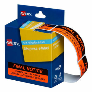 Avery Pre-Printed Final Notice Dispenser Labels 937260 64x19mm Pack 125 | Last-stage escalation for overdue accounts before formal collections
