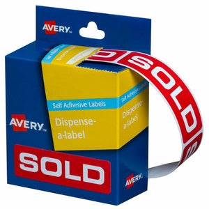 Avery Pre-Printed Sold Dispenser Labels 937307 64x19mm Pack 125 | Clear sold identification for retail, antique and market environments