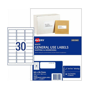 Avery White General Use Labels 938211 L7158GU 3000 Pack 30-Up | Maximum yield for mail houses, fulfilment centres and high-frequency labelling