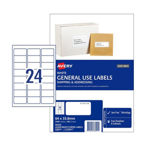 Avery White General Use Labels 938201 L7159GU 2400 Pack 24-Up | Very high yield for large mailing operations and bulk stock labelling