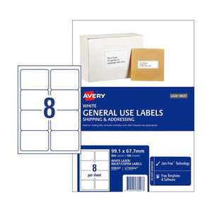 Avery White General Use Labels 938207 L7165GU 800 Pack 8-Up | Larger-format label for binders, product descriptions and detailed address blocks