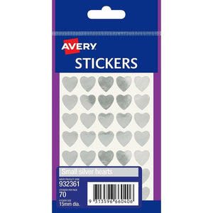 Avery Silver Small Heart Stickers 932361 Pack 70 | Elegant subtle decoration for mini gift tags, fine stationery and small-surface embellishment