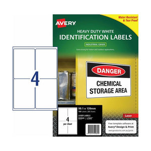 Avery Durable Heavy Duty Labels 959069 L7069 100pk 99.1x139mm 4-Up | Large format heavy duty label for outdoor equipment and asset plates