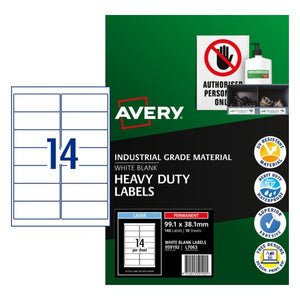 Avery Heavy Duty Laser Labels 959192 L7063 99.1x38.1mm Pack 10 14-Up | Standard address-width weatherproof label for asset identification in demanding environments