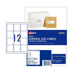 Avery L7164GU White General Use Labels 1200 Labels 12UP - image 1