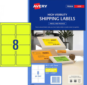 Avery L7165FY Fluoro Yellow Shipping Labels 99.1 x 67.7mm 8UP - image 1
