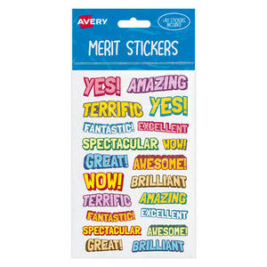 Avery Merit Stickers Comic Assorted Shapes 698001 80 Pack | Cartoon comic-themed reward stickers for classroom student recognition