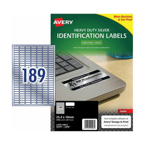 Avery Metallic Heavy Duty Labels 959200 L6008 3780pk 25.4x10mm 189-Up Silver | Compact metallic ID for small components, cables and equipment
