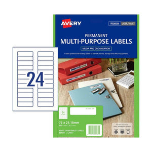 Avery White Mini Data Labels 959032 L7665 600 Pack 72x21.15mm 24-Up | For data tape cartridges, USB drives and storage media in IT environments