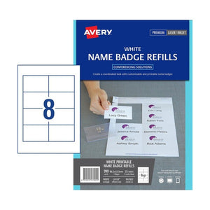 Avery L7418 Name Badge Card Refills 947002 200pk 86.5x55.5mm 8-Up | Printable 150gsm badge faces for conferences, events and meetings