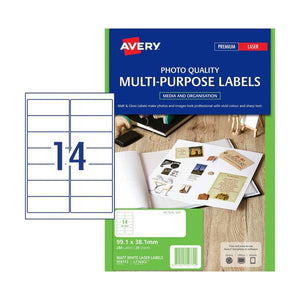 Avery Matt White Photo Quality Labels 959772 L7163CL 280pk 99.1x38.1mm 14-Up | Premium matt inkjet at standard address size for sharper print quality
