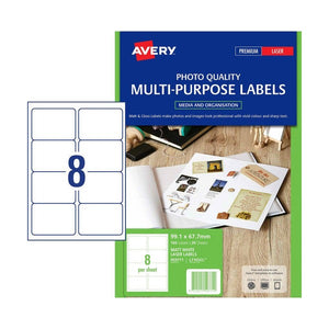 Avery Matt White Photo Quality Labels 959771 L7165CL 160pk 99.1x67.7mm 8-Up | Premium matt inkjet at compact quarter-page label size