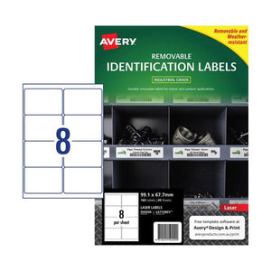 Avery Removable White Heavy Duty Labels 959209 99.1x67.7mm 20pk 8-Up | Weather-resistant removable label for temporary asset and inventory identification