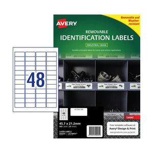 Avery Removable White Heavy Duty Labels 959205 L4778 45.7x21.2mm 20pk 48-Up | Compact weather-resistant removable label for temporary identification