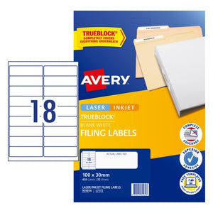 Avery Ring Binder Filing Labels 959036 L7172 100x30mm 18-Up 25 Sheets | Standard spine labels for identifying ring binder contents on shelves