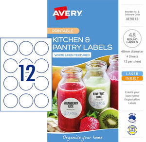 Avery Round Kitchen Pantry Labels 4 Pack 40mm Diameter 12UP - image 1