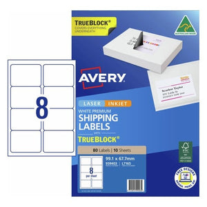 Avery TrueBlock White Internet Shipping Labels 959403 L7165 640pk 99.1x67.7mm 8-Up | Compact TrueBlock label for smaller online retail parcels