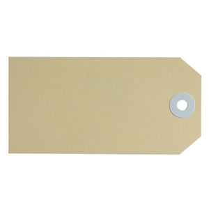 Avery 14100 Size 4 buff shipping tag 108 x 54mm in box of 100 showing reinforced metal eyelet and dual-sided manilla board surface for low-volume and trial freight labelling