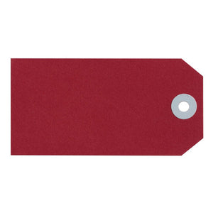 Avery 14110 Size 4 red shipping tag 108 x 54mm showing high-visibility red colour with reinforced metal eyelet and dual-sided manilla board surface, box of 1000 for urgent and hazard-coded freight
