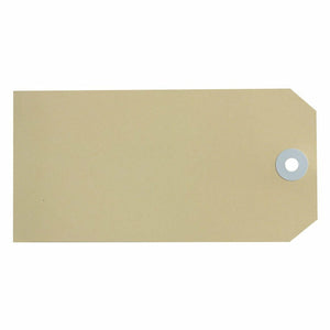 Avery 15100 Size 5 buff shipping tag 120 x 60mm in box of 100 showing large format tag with reinforced metal eyelet and dual-sided manilla board surface for occasional large item tagging