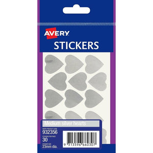 Avery Silver Multi-Purpose Heart Stickers Medium 30 Pack - image 1