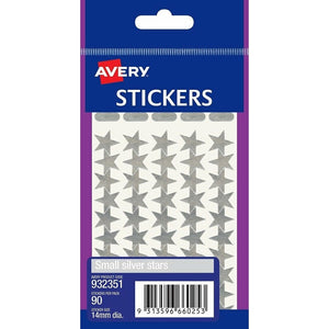 Avery Silver Small Star Stickers 932351 Pack 90 | Second-tier recognition symbol for two-level reward systems and contemporary decoration
