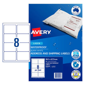 Avery White Waterproof Labels 959428 L7213 99.1x67.7mm 5 Pack 8-Up | Fully waterproof compact label for outdoor and wet-area identification
