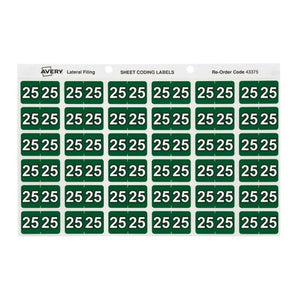 Avery 25 Side Tab Year Code Label 43375 2025 25x38mm 180 Pack | Standard 2025 year code label for colour-coded lateral filing identification of 2025 documents