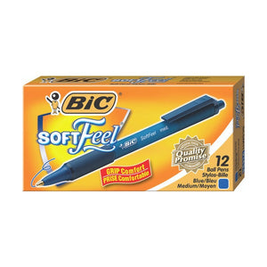BIC SoftFeel Retractable Ballpoint Pen in blue ink with soft-grip barrel