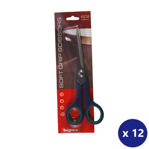 Belgrave SC2 178mm soft grip scissors on a red blister card, with an x 12 badge