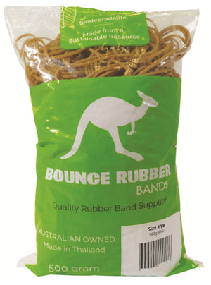 Bounce Rubber Bands Size 18 80 x 2.0mm 500g Bag Natural Tan (RETBAND018N) - GECA-certified natural latex rubber bands