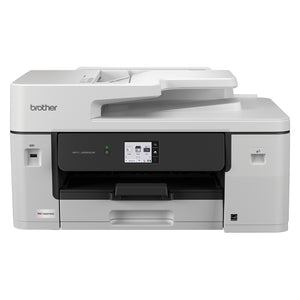 Front facing studio image of the Brother MFC J6560DW in standby mode. The touchscreen control panel, large paper tray and professional construction demonstrate a dependable A3 business printer built for everyday office productivity.