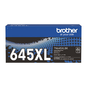 Brother TN645XLBK black toner cartridge box for compatible Brother laser printers, available from Mega Office Supplies.