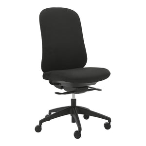 Front angle view of Buro Quantum Chair Upholstered Back Without Arms Black against a white studio background