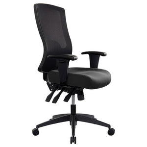 Buro Tidal Mesh High Back Chair with arms in black, front view on white background