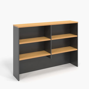 Rapidline Rapid Worker 1500mm overhead hutch with Beech shelves in an Ironstone frame, shown on its own.