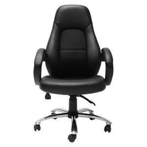 Front view of the Rapidline CL410 high back executive chair in black PU with padded loop arms and chrome base.