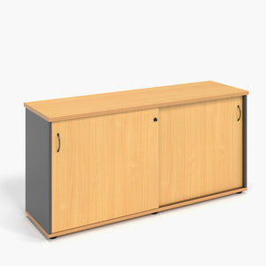 Rapidline Rapid Worker 1500mm sliding door credenza with Beech doors and top on an Ironstone body.