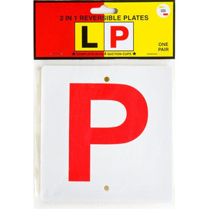 CO3 2 in 1 Reversible Plates pack with a red P on white plate at the front and a red and yellow header card showing an L and a P, printed Complete With 4 Suction Cups and One Pair
