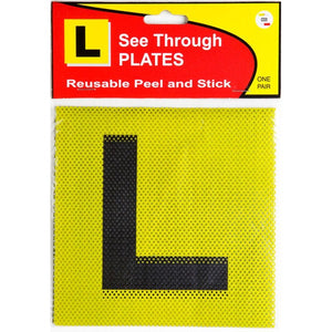 CO3 See Through Plates pack with a black L on a yellow dotted see-through plate and a red and yellow header card printed Reusable Peel and Stick and One Pair