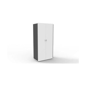 Rapidline Rapid Worker lockable full door cupboard in Natural White and Ironstone, front three-quarter view with doors closed