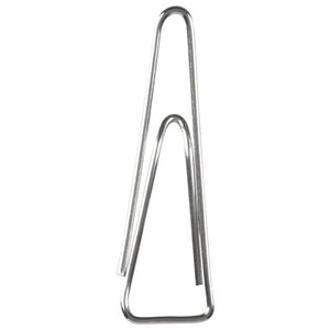 Single Celco 31mm triangle paper clip in silver steel wire, standing upright on a white background