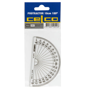 Celco 0195106 protractor 10cm clear - semicircular plastic protractor with opposite graduations and bevelled edge