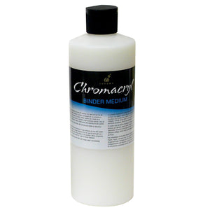 Chroma Chromacryl Binder Medium 500ml: white plastic bottle with black screw cap and a black and blue Chromacryl Binder Medium label