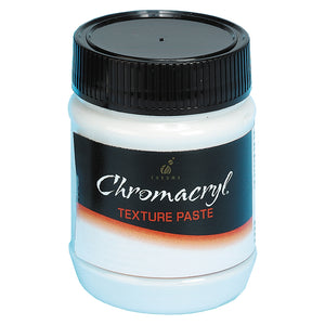 Chroma Chromacryl Texture Paste 250ml: small white jar with black ribbed lid and black Chromacryl label with orange Texture Paste band