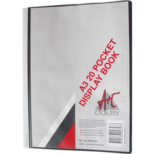 Colby 258A3 A3 display book with 20 clear polypropylene pockets and insertable cover, front view
