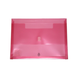 Colby 325A-PINK translucent pink A4 Polywally wallet, closed, showing the hook and loop tab on the flap and the Colby 325A mark near the base