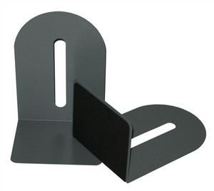 Colby KW-221 grey enamel L-shaped metal bookend pair, 225mm tall with felt non-slip base