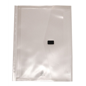 Colby POP P-326A A4 polywally binder wallet in clear with a punched filing strip down the left edge and a flap closed with a black hook and loop tab